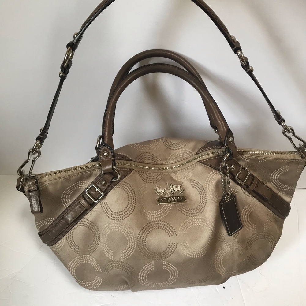 Coach LARGE Madison Dotted Op Art Sophia Satchel Shoulder Bag Leather Monogram